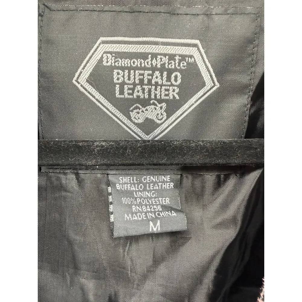 Leather Motorcycle Biker Vest Lace Up Diamond Plate Buffalo Leather Size M READ